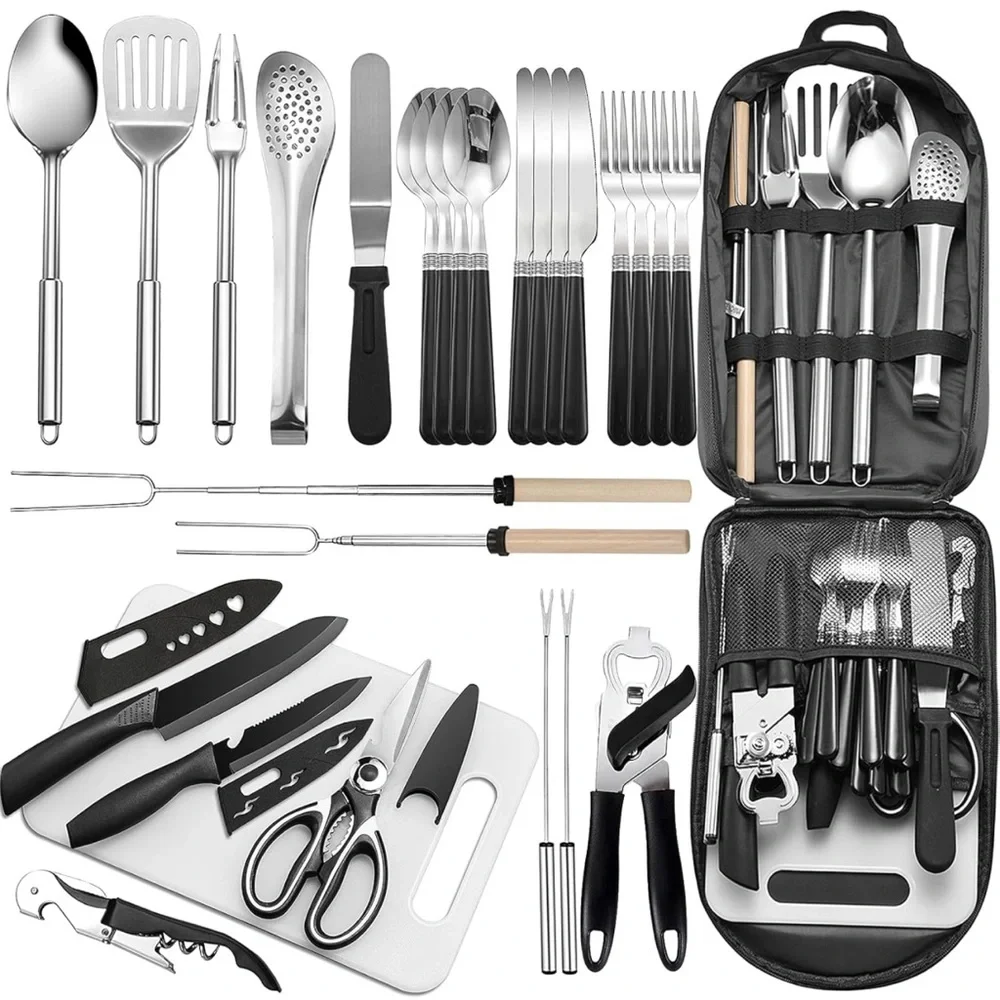 Stainless Steel Black Handle 46-Piece Home Dining & BBQ Utensil Set